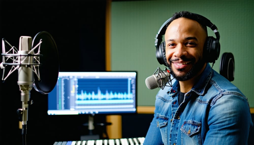 Voiceover artist in a recording studio Voiceover artist in a recording studio